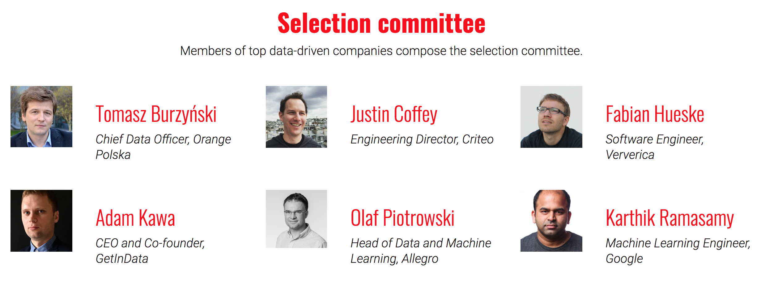 The members of the CfP committee in 2020 come from Google, Criteo, Ververica, Orange, Allegro and GetInData.